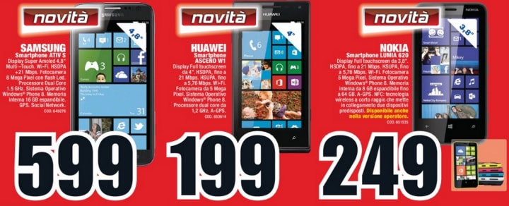 Nokia Lumia 620, Samsung ATIV S e Huawei W1 nel listino MediaWorld