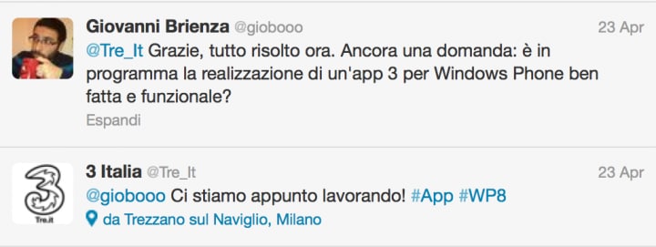 Applicazione 3 Italia in arrivo per Windows Phone 8