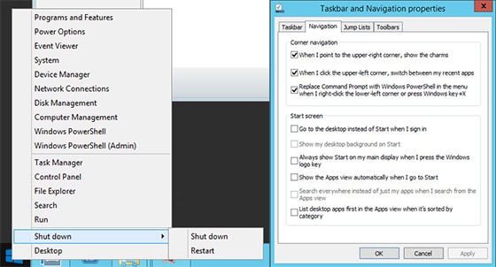 Windows 8.1: spegnimento dal pulsante Start e niente &quot;hot corner&quot;