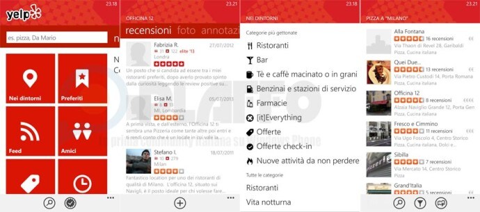 Yelp si aggiorna in italiano su Windows Phone