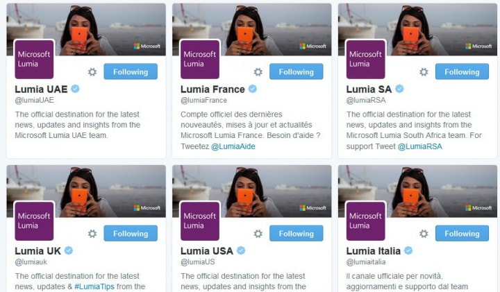 Nokia, gli account social nazionali hanno adesso il nome Lumia