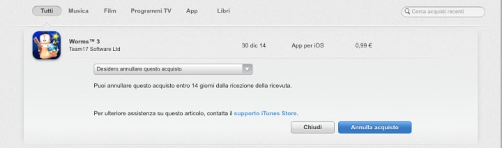 Apple: adesso è possibile annullare gli ordini su iTunes Store e App Store entro 14 giorni