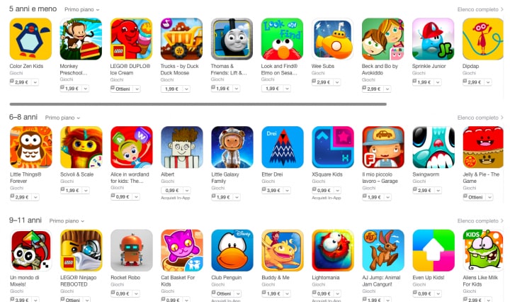 Apple aggiunge la sezione Giochi per bambini divisa per fasce d&#039;età