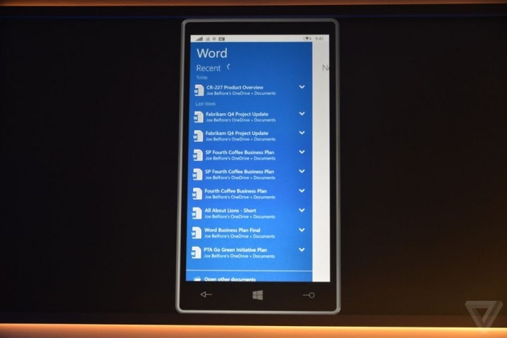 Microsoft mostra Office per Windows 10 su smartphone e tablet (foto e video)