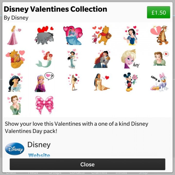 Disponibile la collezione di sticker Disney per San Valentino per BBM