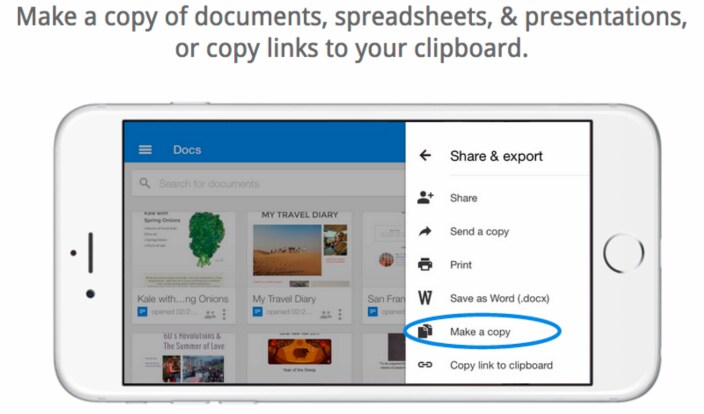 Su iOS è possibile creare una copia dei documenti con le app office di Google