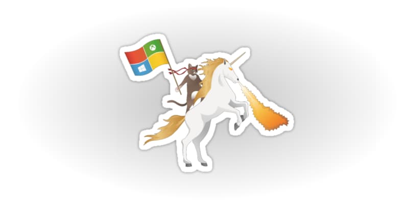 Dimostrate il vostro amore per Microsoft con l&#039;adesivo epico del gatto ninja con l&#039;unicorno sputafuoco