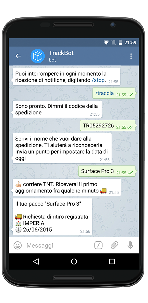 TrackBot è il bot Telegram a cui chiedere delle vostre spedizioni