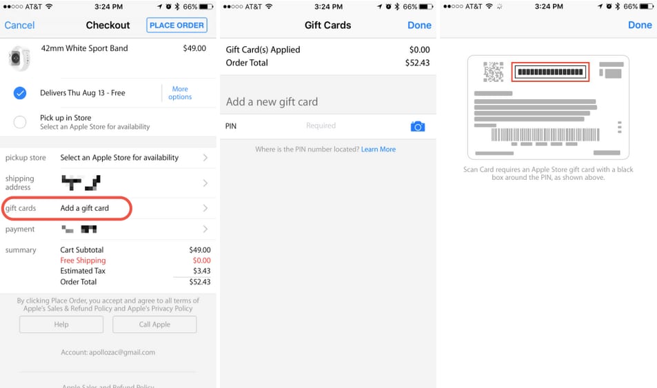 L&#039;app di Apple Store ora permette di usare le carte regalo in fase di checkout
