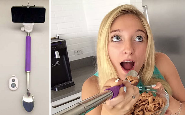 Le vostre colazioni non saranno più le stesse grazie a questo cucchiaio/selfie stick (video)