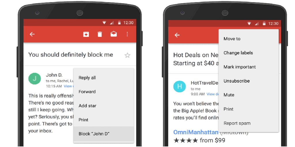 Gmail introduce le opzioni Blocca mittente e Annulla iscrizione su web e Android (foto)