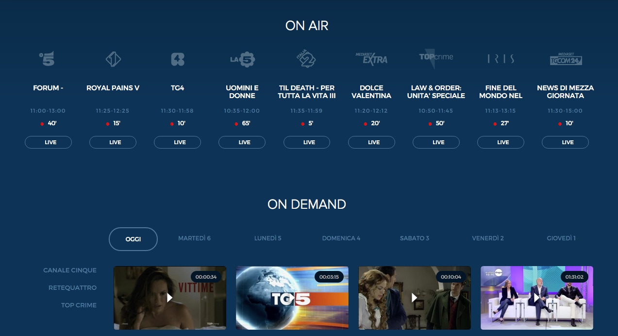 Mediaset dà il via allo streaming gratuito in diretta, da sito ed app