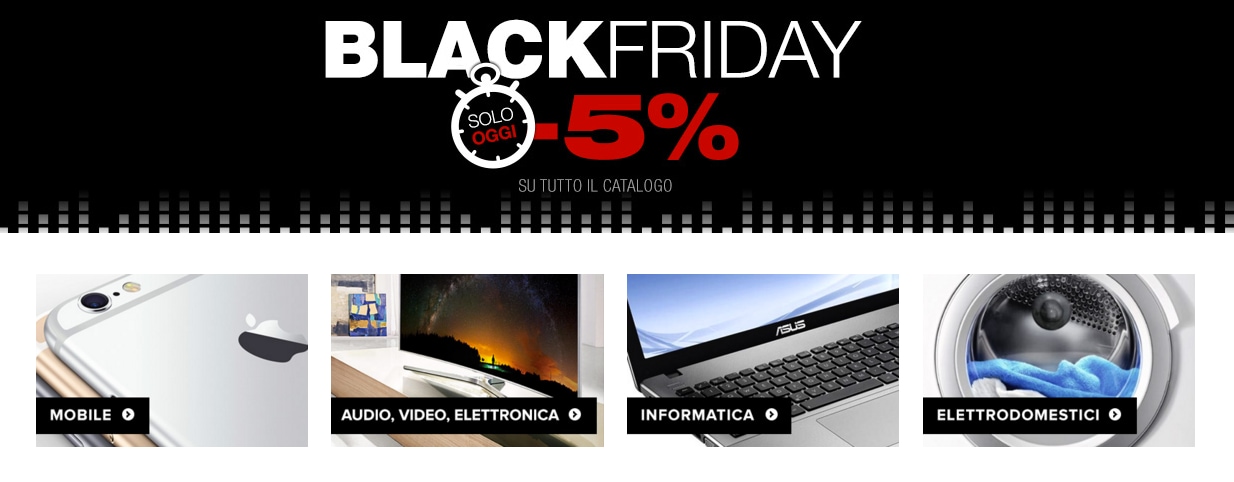 Black Friday ePRICE: 5% di sconto su tutto il catalogo e consegna gratis su tantissimi prodotti