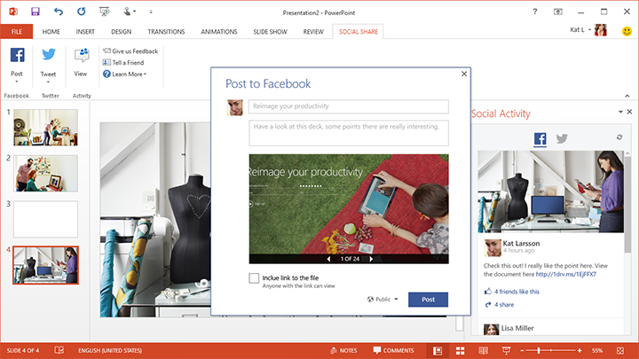 Con Social Share di Microsoft potrete condividere facilmente le vostre slide sui social