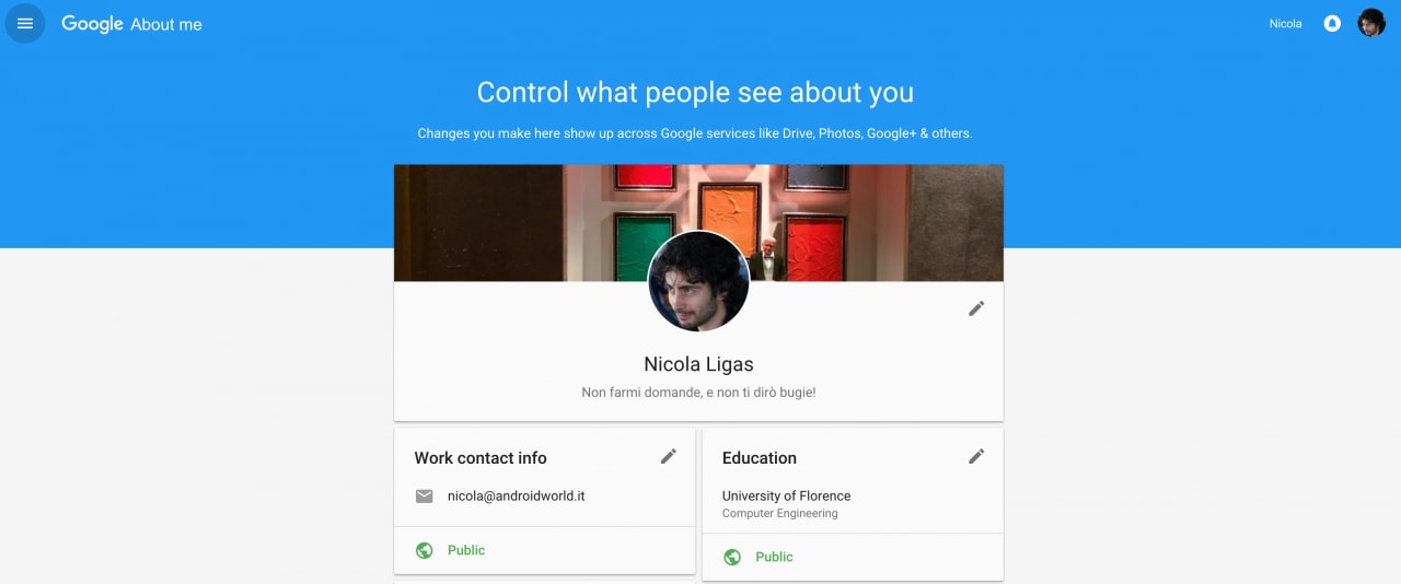 Google About me: la pagina per gestire ciò che la gente saprà di voi, tramite i servizi Google