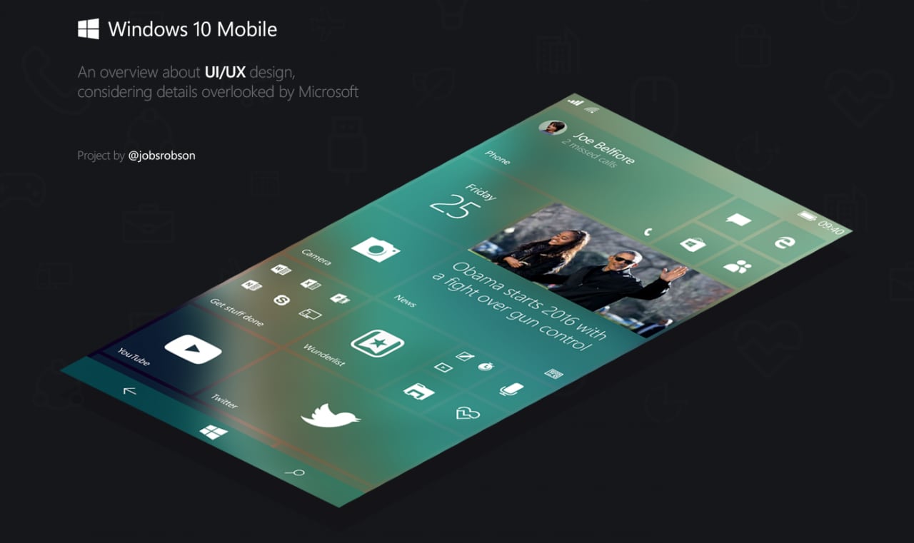 Windows 10 Mobile sarebbe molto più bello, se Microsoft seguisse i consigli di questo designer! (foto)