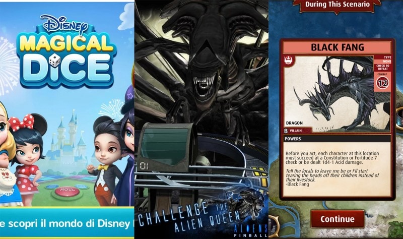 Disney Magical Dice, Pathfinder Adventures e Aliens vs. Pinball sbarcano su Android e iOS