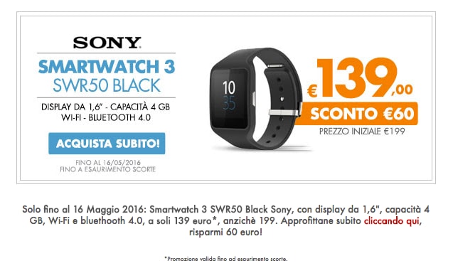Sony SmartWatch 3 in offerta a 139€ su CoopOnline