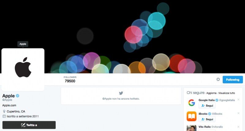 Apple attiva il suo account Twitter ufficiale