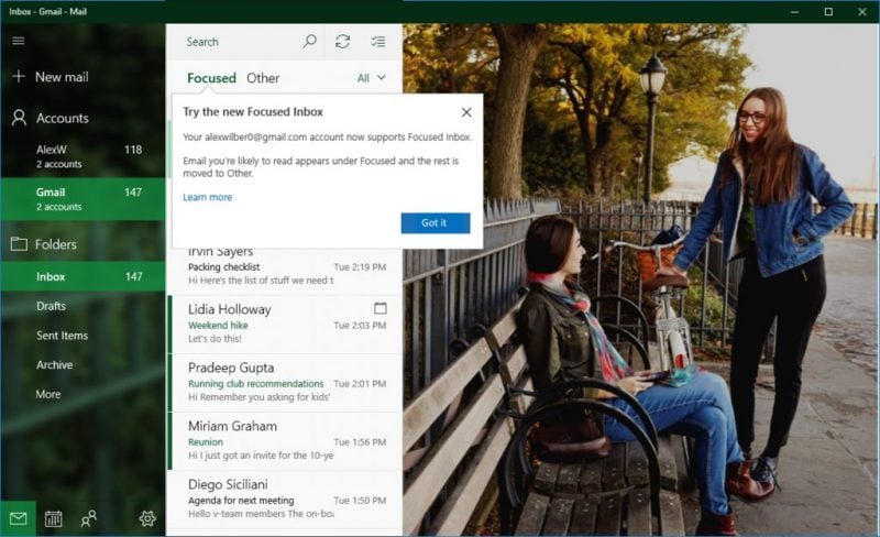 Le app Posta e Calendario di Windows 10 si aggiornano con nuove funzionalità per utenti Gmail