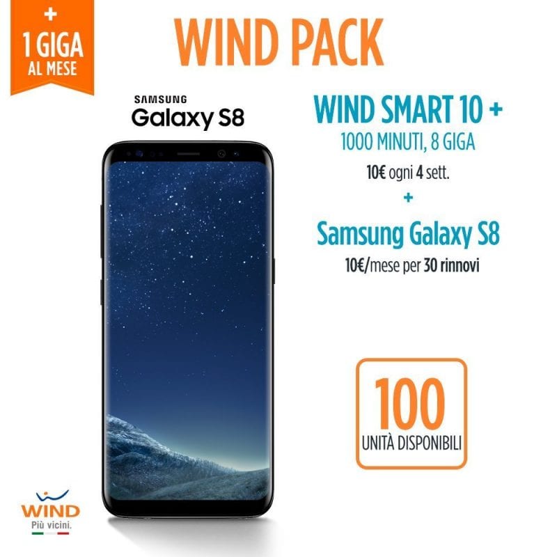 Wind offre un pacchetto con Galaxy S8 e promozione Smart 10+ su Amazon