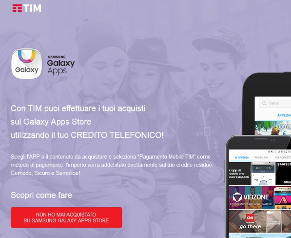 Galaxy Apps Store di Samsung ora supporta il pagamento tramite credito telefonico TIM