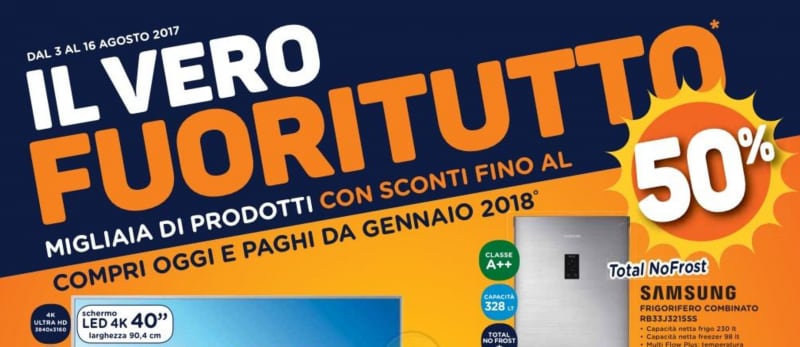 Volantino Unieuro 3-16 agosto: sconti fino al 50%, tasso zero e pagamenti da gennaio 2018 (foto)
