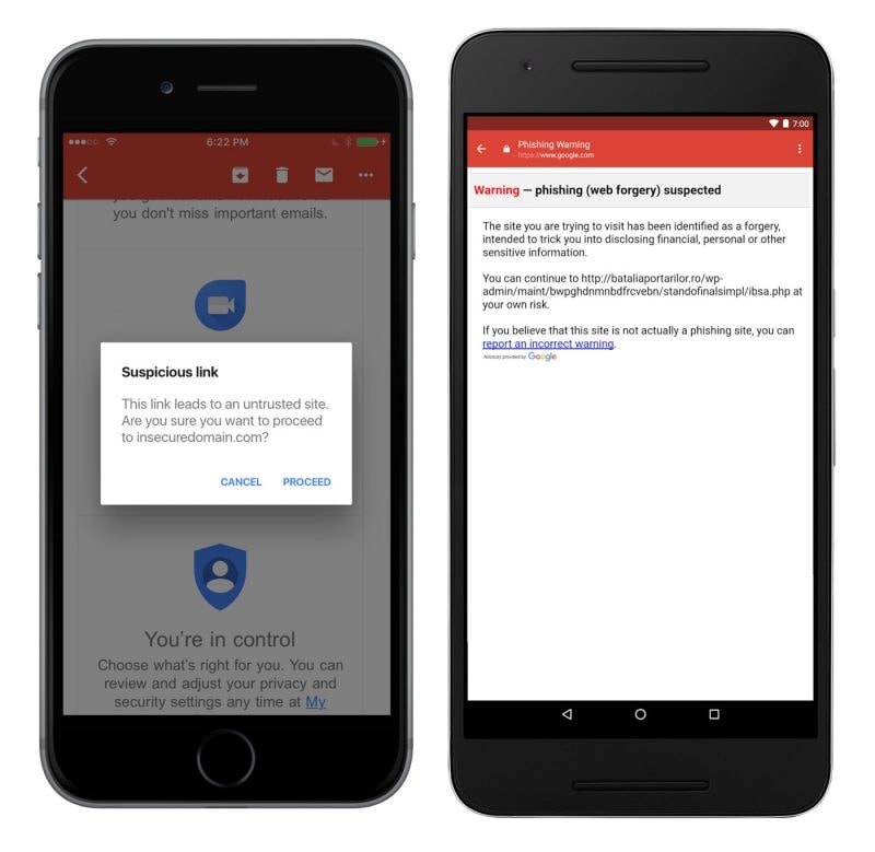 Gmail vi protegge dai link pericolosi anche su iOS (foto)