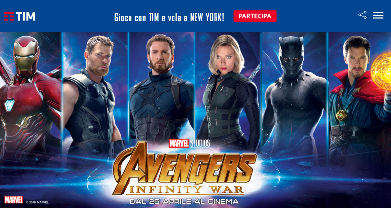 Grazie al nuovo concorso TIM potete vincere un viaggio a New York e gadget griffati Avengers: Infinity War