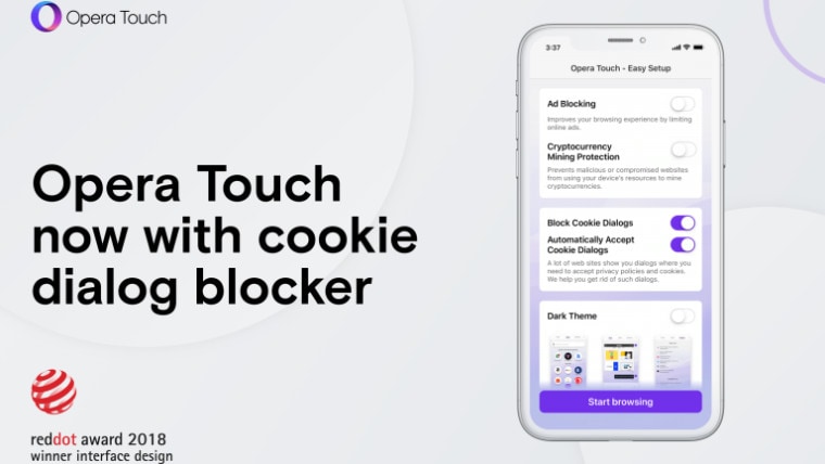 Anche Opera Touch ora vi permette di bloccare le finestre di dialogo dei cookie (foto e download)