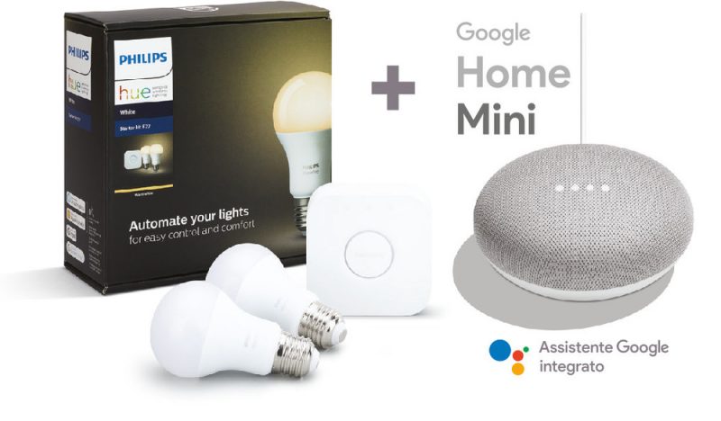 Offerta Unieuro: Google Home Mini e kit Philips Hue acquistabili insieme a soli 89,90€