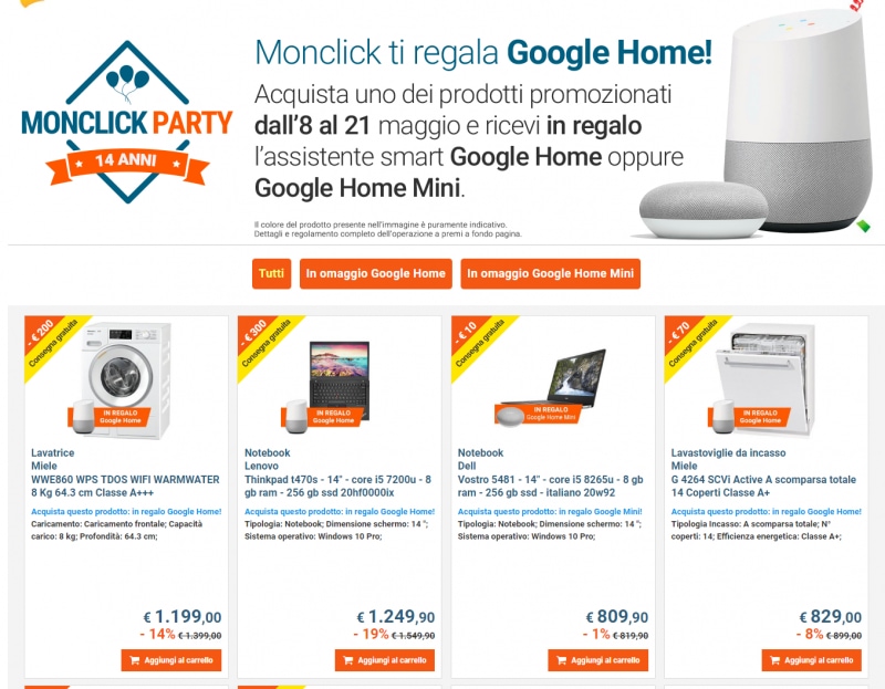 Google Home e Home Mini in regalo da Monclick, acquistando certi prodotti