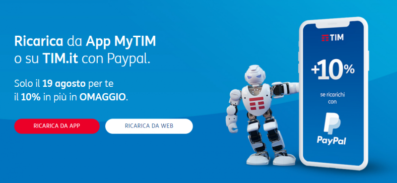 PayPal vi regala il 10% della ricarica con TIM Ricarica Online, ma solo per 48 ore!