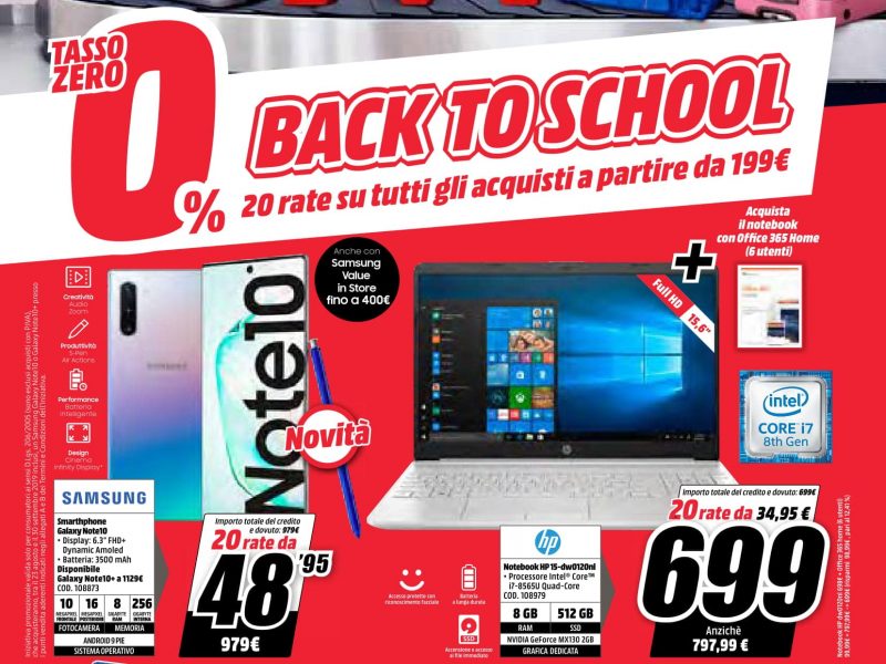 Volantino MediaWorld “Back to school” 29 ago - 11 set: portatili e smartphone ad ottimi prezzi (foto)