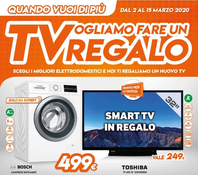 Volantino Expert “TVogliamo fare un Regalo” 2-15 marzo: Smart TV gratis per chi acquista un elettrodomestico (foto | Ultimi giorni)