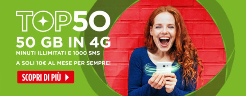 TOP 50 è la nuova offerta di CoopVoce con minuti illimitati, 1000 SMS e 50 GB a 10 euro al mese