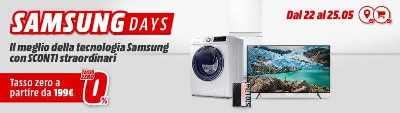 Offerte MediaWorld &quot;Samsung Days&quot;: smartphone, Smart TV ed elettrodomestici in super sconto