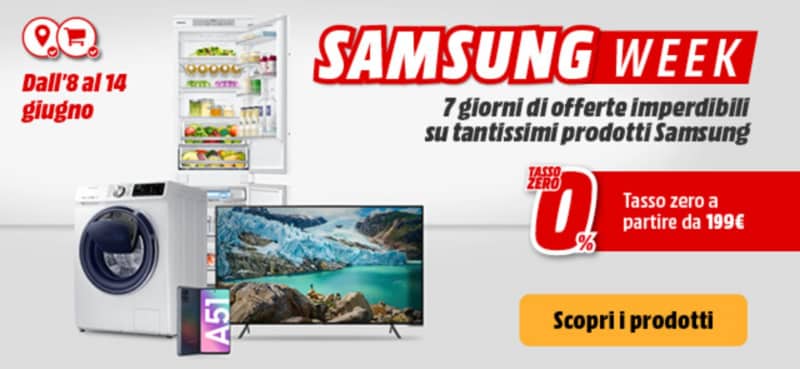 Offerte MediaWorld &quot;Samsung Week&quot; fino al 14 giugno: Galaxy S20, Smart TV e altro in sconto