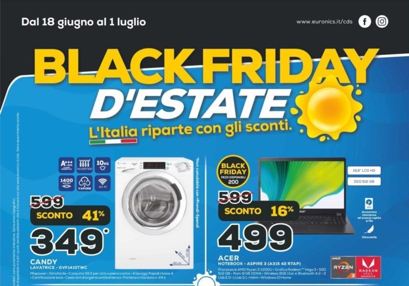 Volantino Euronics &quot;Black Friday d&#039;Estate&quot; 18 giu - 1 lug: grandi offerte in tutta Italia (Ultimi giorni)