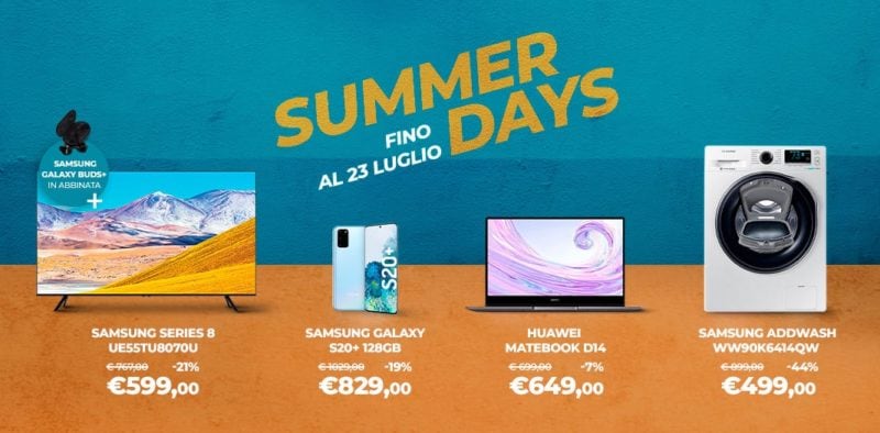 Volantino Unieuro “Summer Days” 9-23 luglio: AirPods e Galaxy Buds+ in omaggio con gli Smart TV (Ultimi giorni)