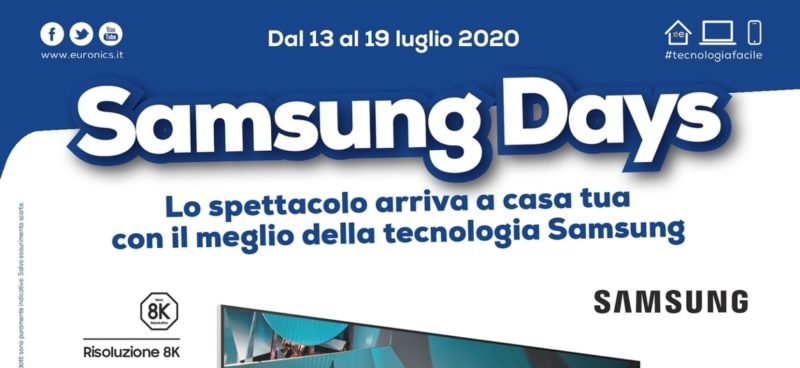 Volantino Euronics &quot;Samsung Days&quot; 13-19 luglio: QLED 4K e 8K ai migliori prezzi (foto)