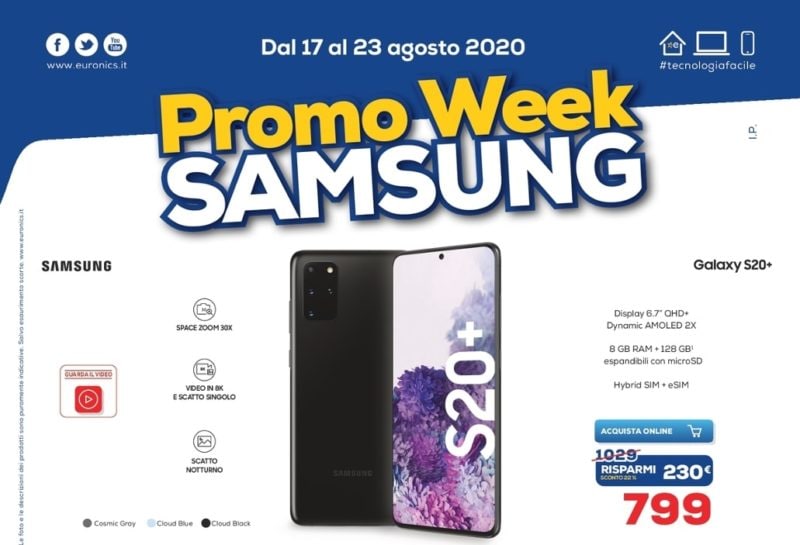 Mini Volantino Euronics &quot;Promo Week Samsung&quot; fino al 23 agosto: poche pagine, grandi offerte (foto)