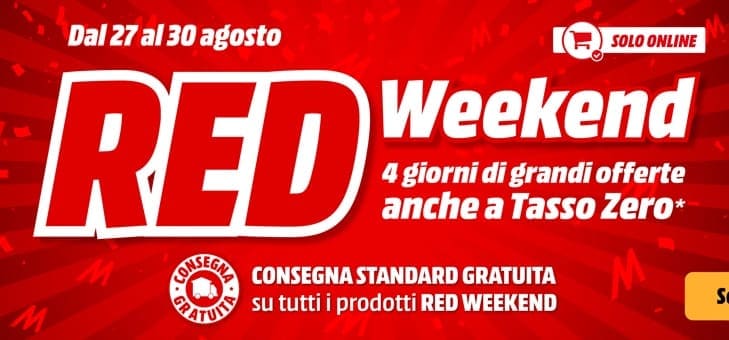 Offerte MediaWorld &quot;RED Weekend&quot; 27-30 agosto: iPhone SE, Galaxy S10 Lite e tanti Smart TV