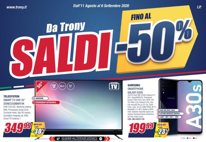 Volantino Trony “SALDI fino al -50%” fino al 6 settembre: ben 34 pagine di offerte! (foto)