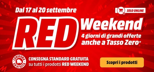 Offerte MediaWorld &quot;RED Weekend&quot; 17-20 settembre: Galaxy S20 Ultra 5G, Smart TV e altro