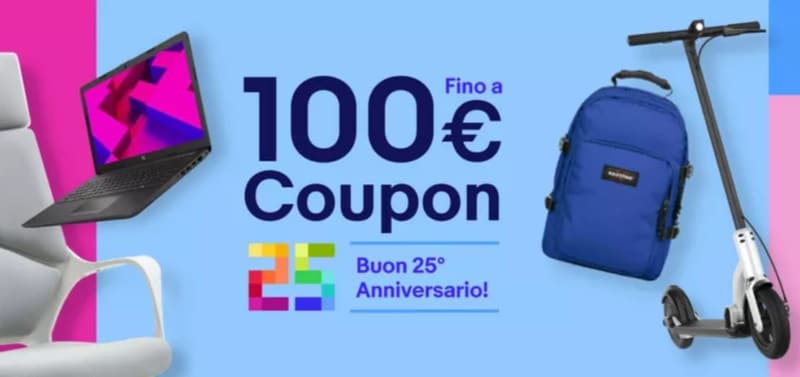 eBay festeggia 25 anni con un coupon speciale: sconti fino a 100€ su iPhone, Galaxy, notebook e tanto altro (aggiornato)