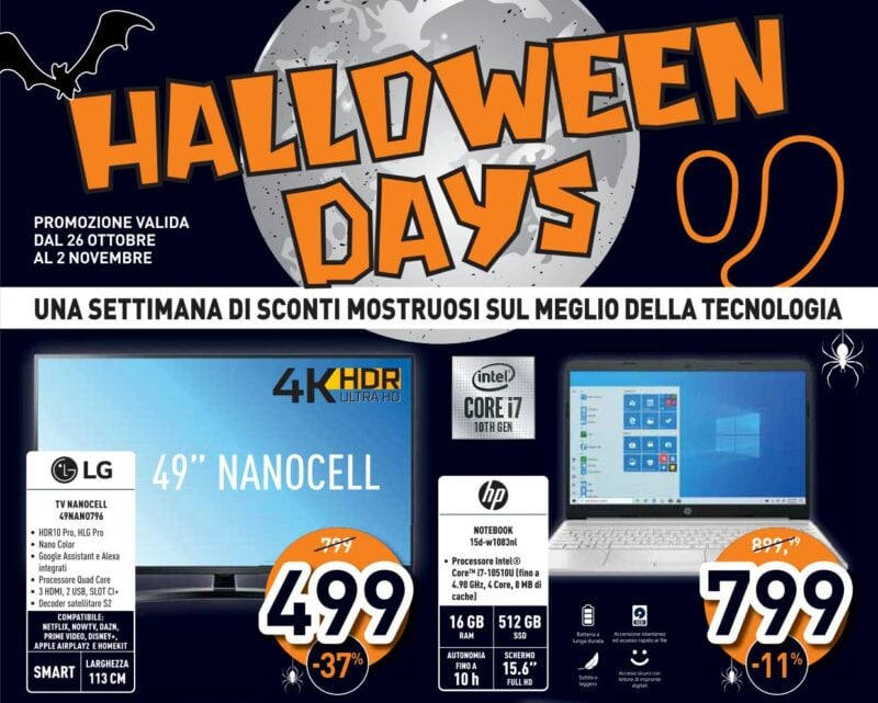 Volantino Unieuro “Halloween Days” 26 ott - 2 nov: sconti mostruosi per Galaxy A71, notebook e TV (foto)