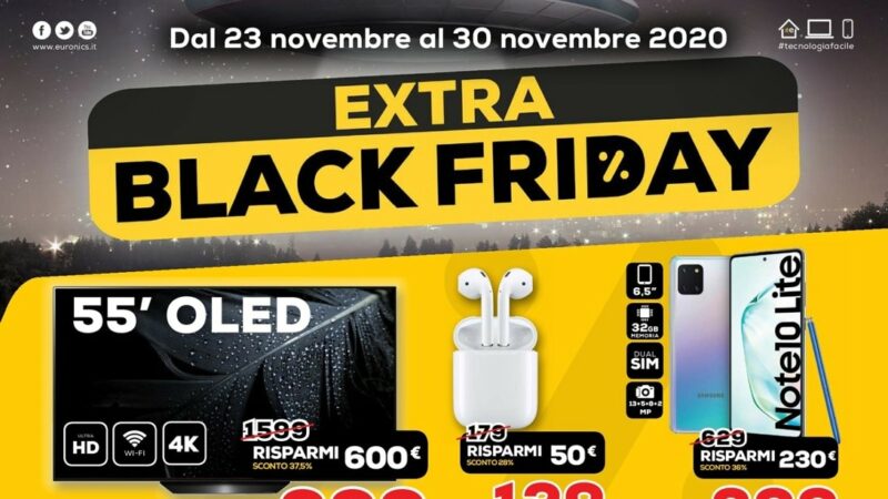 Volantino Euronics &quot;EXTRA Black Friday&quot; 25-30 novembre: offerte e sconti a -70% (foto)