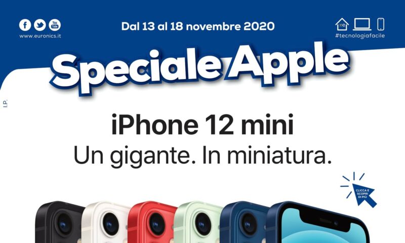 Volantino Euronics &quot;Speciale Apple&quot; 13-18 novembre: iPhone 12 mini e non solo (foto)