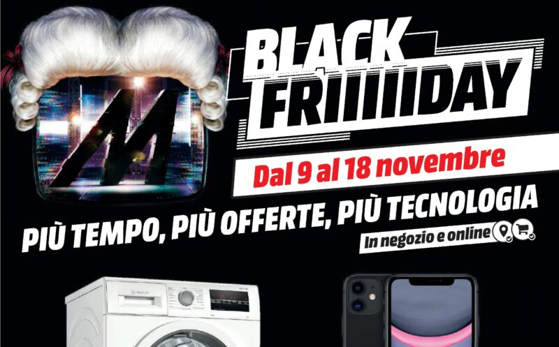 Volantino MediaWorld &quot;BLACK FRIDAY&quot; 9-18 novembre: Redmi Note 9 Pro, iPhone 11, Google Nest Audio in sconto (Ultimi giorni)